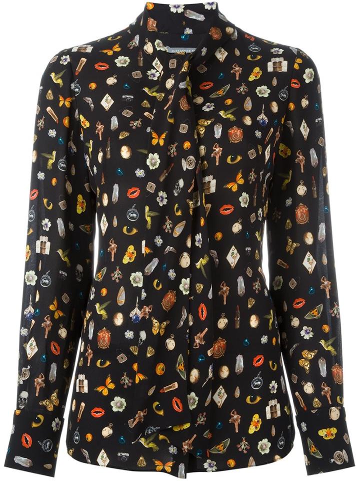 Alexander Mcqueen 'obsession' Print Blouse, Women's, Size: 44, Black, Silk