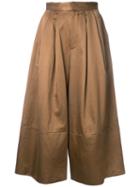 Cityshop Wide-leg Cropped Trousers, Women's, Size: 38, Brown, Cotton