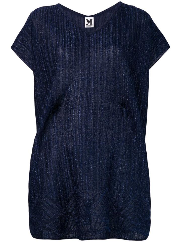 M Missoni Glitter Ribbed Knit Tunic Top - Blue