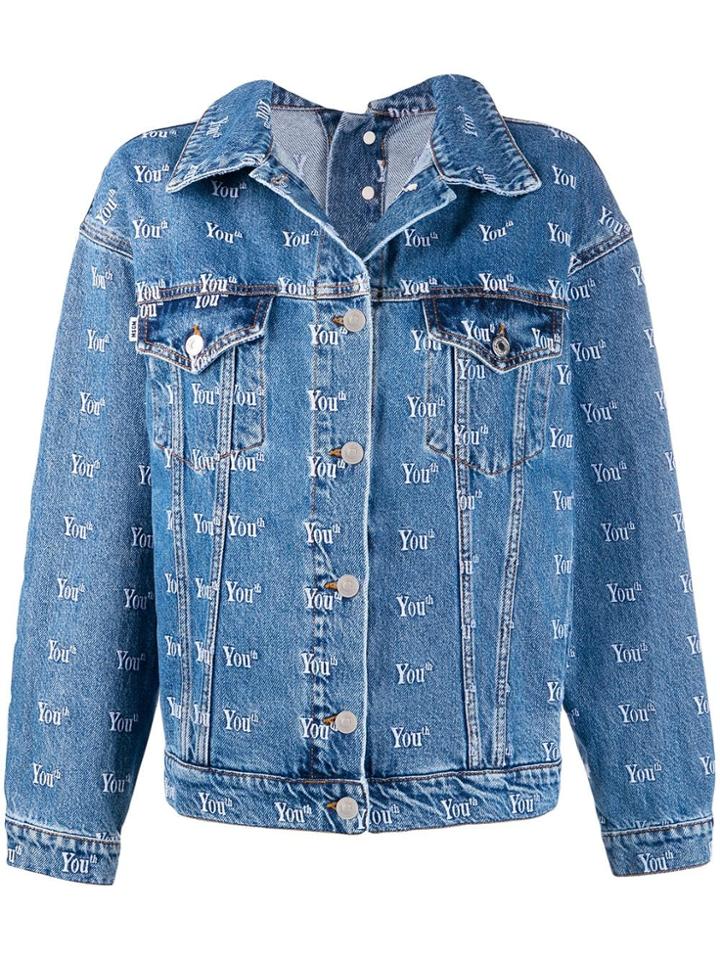 Msgm Youth Embroidery Denim Jacket - Blue