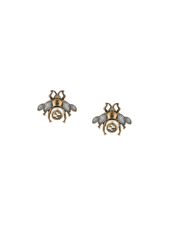 Gucci Bee Earrings With Crystals - Metallic