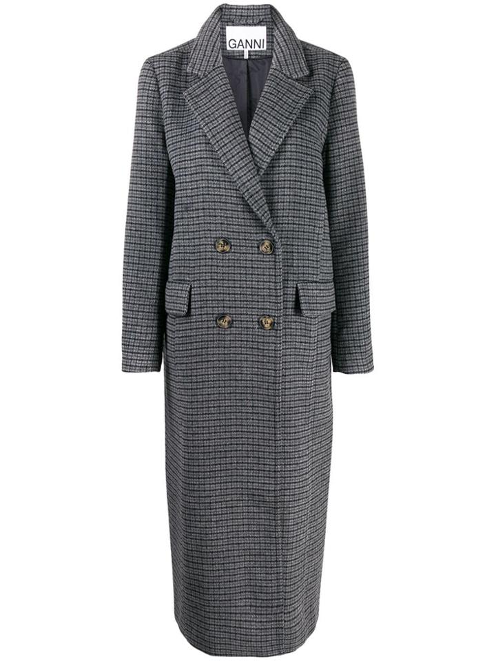 Ganni Checkered Double-breasted Coat - Grey