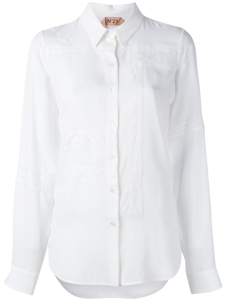No21 Lace-trimmed Shirt, Women's, Size: 48, White, Silk/acetate