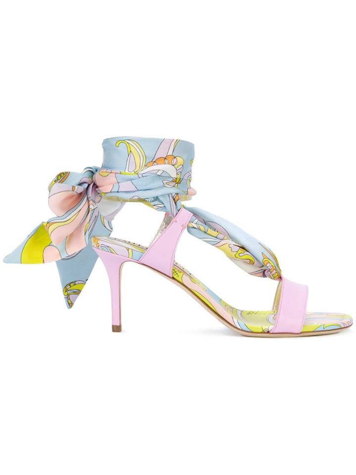 Emilio Pucci Aruba Print Tie Up Sandals - Pink & Purple