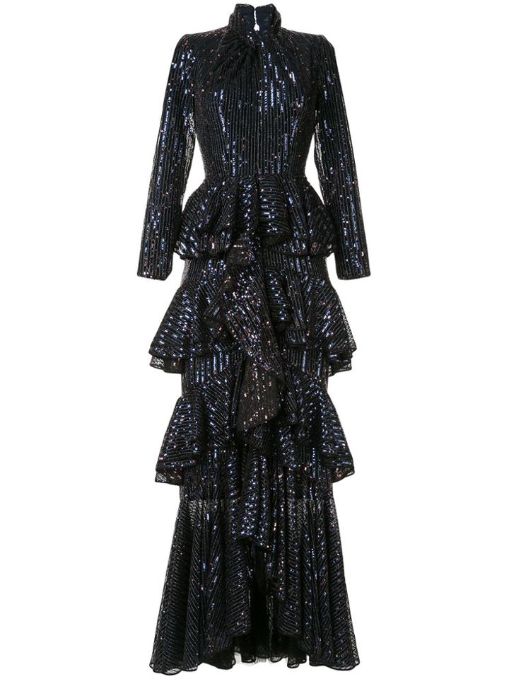 Ingie Paris Ruffle Long-sleeve Maxi Dress - Blue