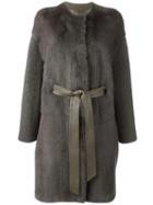 Liska Belted Coat, Women's, Size: Small, Green, Lamb Skin/mink Fur/lamb Fur