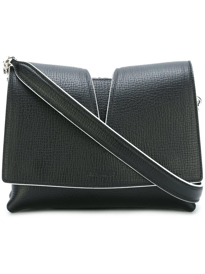 Jil Sander Laser Cut Detail Shoulder Bag, Women's, Black