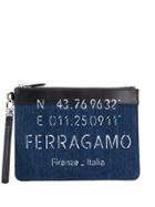 Salvatore Ferragamo Logo Print Clutch Bag - Blue