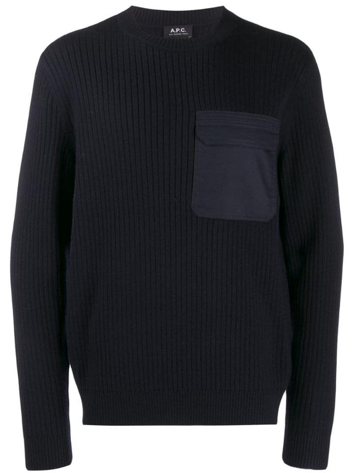 A.p.c. Chest Pocket Ribbed Jumper - Blue
