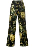 Dries Van Noten 'powell' Floral Print Brocade Trousers, Women's, Size: 44, Black, Cotton/polyester/acetate/viscose