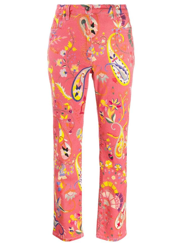 Etro Floral Print Fitted Jeans - Pink