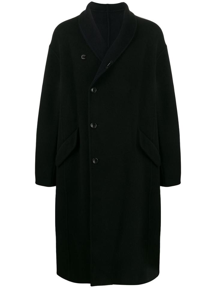 Attachment Double-breasted Coat - Black