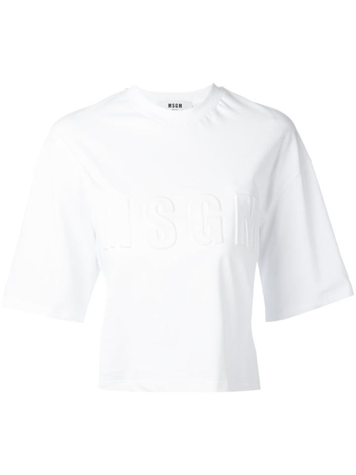 Msgm Embossed Logo T-shirt, Women's, Size: Medium, White, Cotton