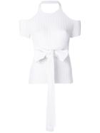 Mrz Ribbed Cold Shoulder Tie Waist Top - White