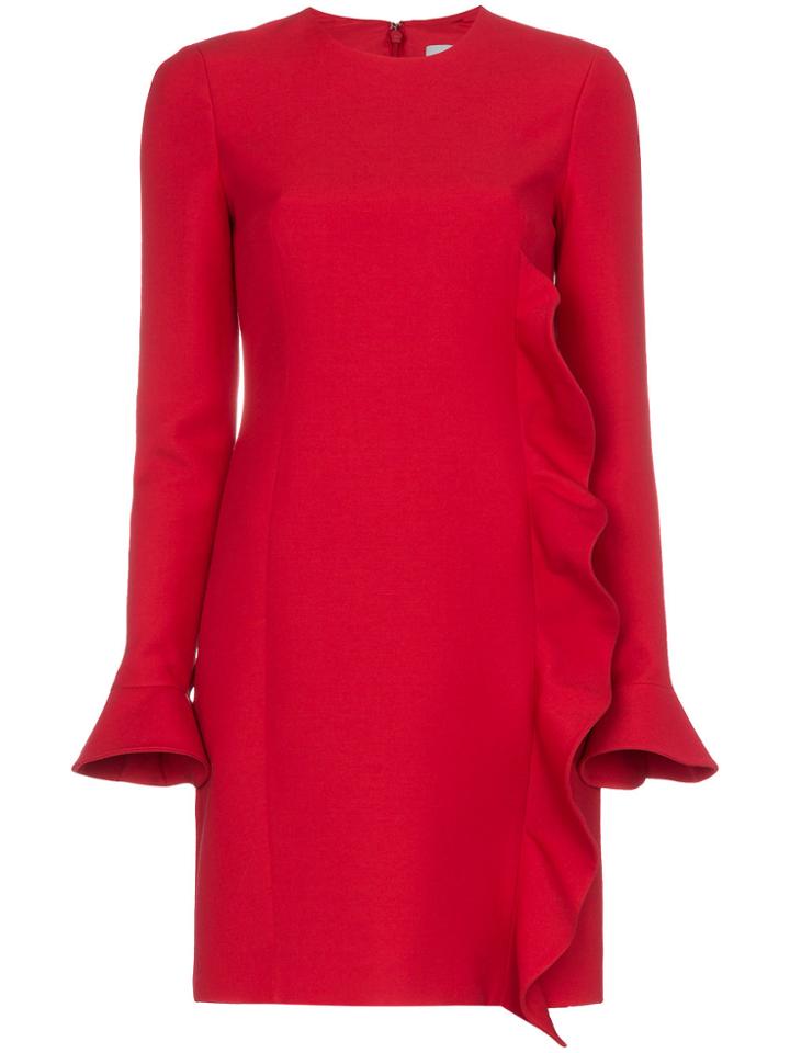 Valentino Red Wool Dress With Ruffle