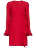 Valentino Red Wool Dress With Ruffle