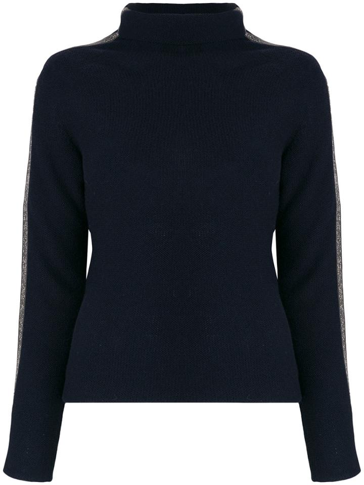 Jo No Fui Contrast Stripe Roll Neck Jumper - Blue