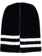 Raf Simons Striped Detail Ribbed Beanie, Adult Unisex, Size: Small, Black, Virgin Wool