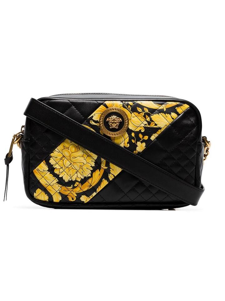 Versace Black Quilted Leather Baroque Cross Body Bag
