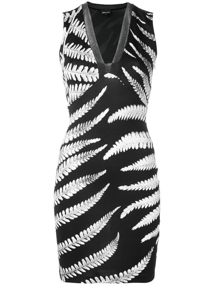 Just Cavalli Leaf-print Fitted Dress - Black