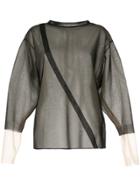 Irene Diagonal Stripe Sheer Top - Black