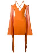 Balmain Ruffle Sleeve Mini Dress, Women's, Size: 38, Yellow/orange, Polyamide/spandex/elastane/viscose