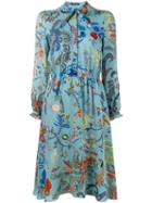 Etro Paisley And Floral Print Dress, Size: 42, Blue, Silk