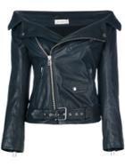 Faith Connexion - Off-shoulder Leather Jacket - Women - Cotton/lamb Skin/polyester - 38, Blue, Cotton/lamb Skin/polyester