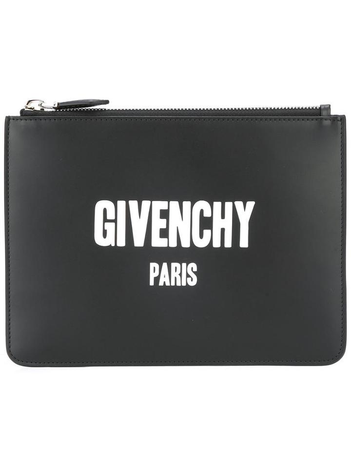 Givenchy Logo Print Pouch, Black, Calf Leather