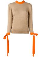 Msgm Bow Detail Knitted Top, Women's, Size: Xs, Nude/neutrals, Virgin Wool