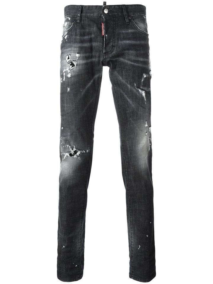 Dsquared2 Slim Bleached Distressed Jeans, Men's, Size: 44, Black, Cotton/spandex/elastane