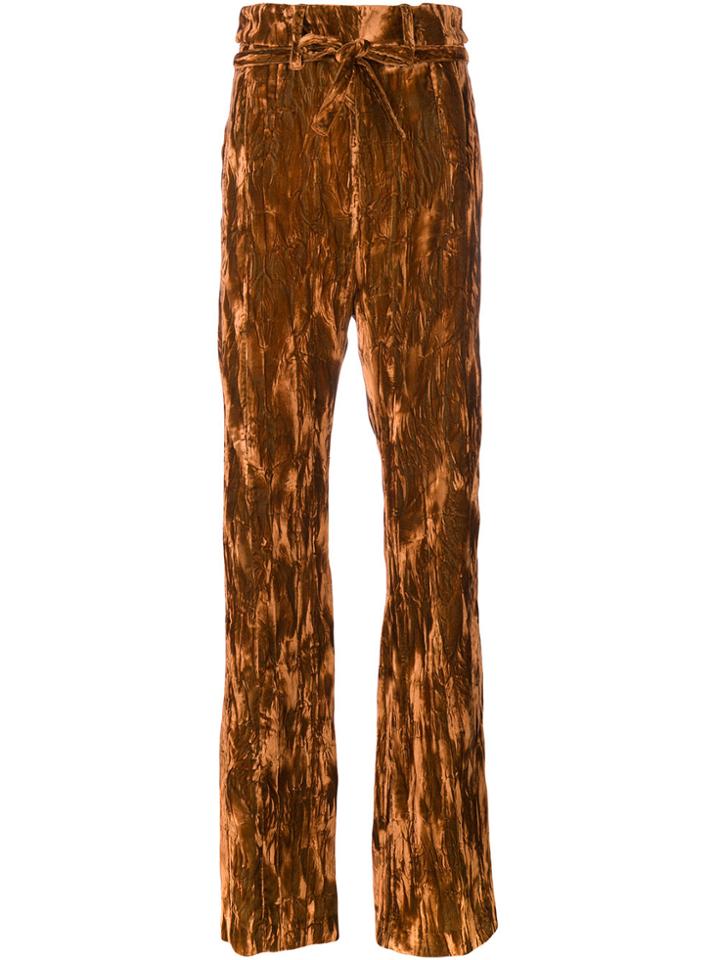 Ann Demeulemeester Crinkle Belted High-waisted Trousers - Yellow &