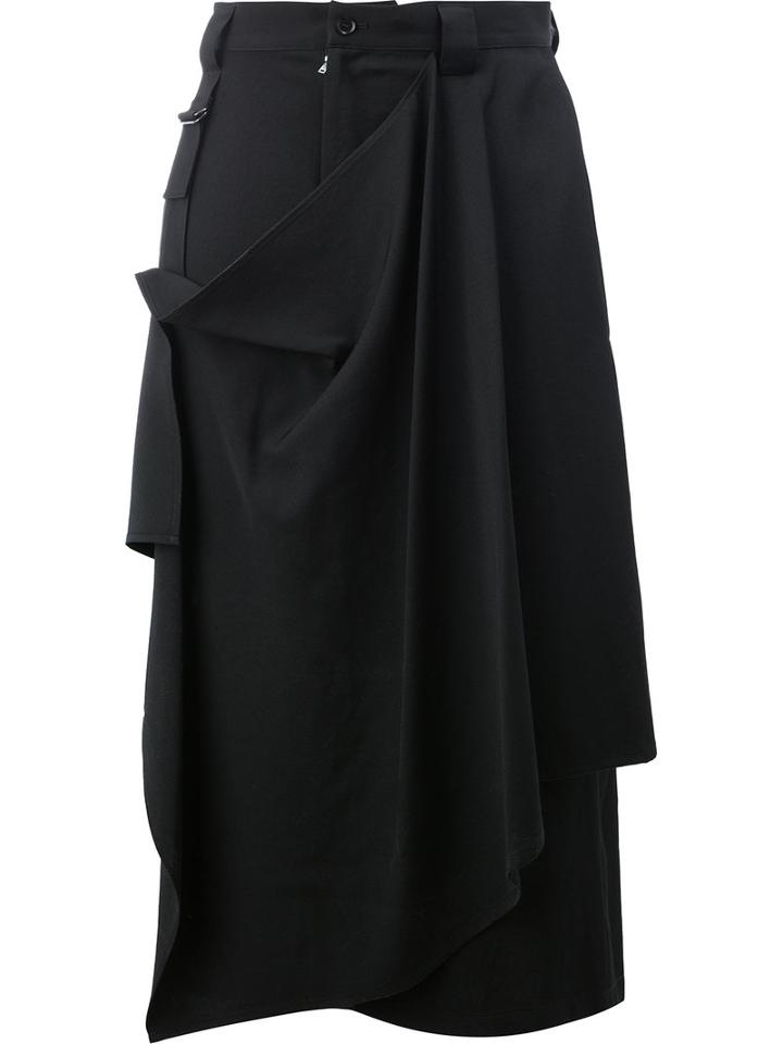 Yohji Yamamoto Drape Effect Cropped Trousers, Women's, Size: 2, Black, Wool