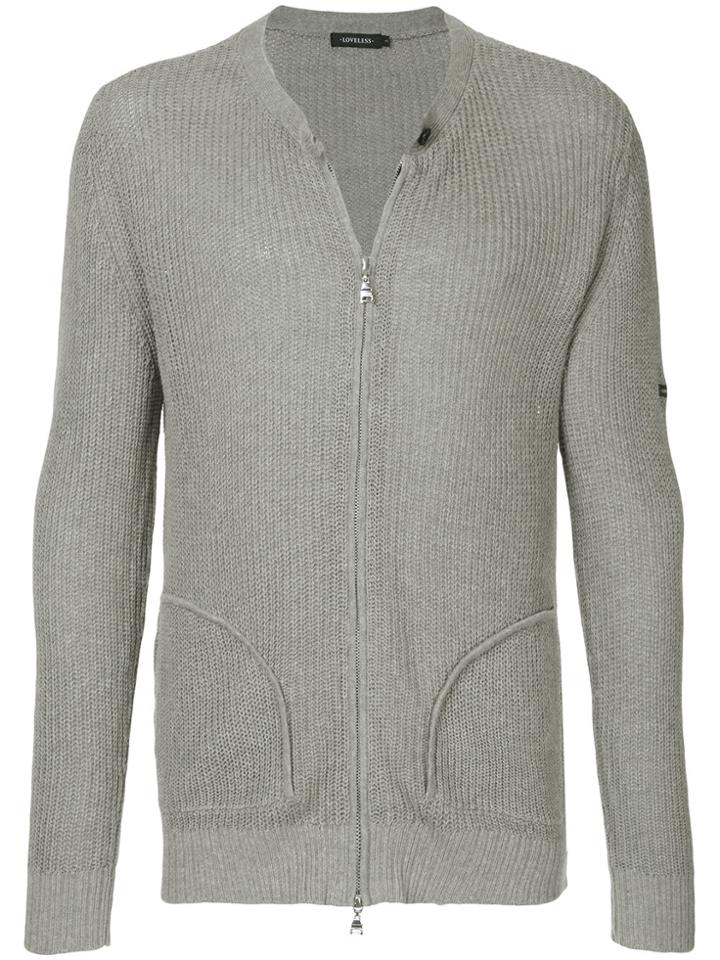 Loveless Ribbed Zip-up Cardigan - Grey