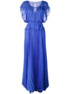 Talbot Runhof - Pleated Skirt Layered Gown - Women - Polyester - 44, Blue, Polyester