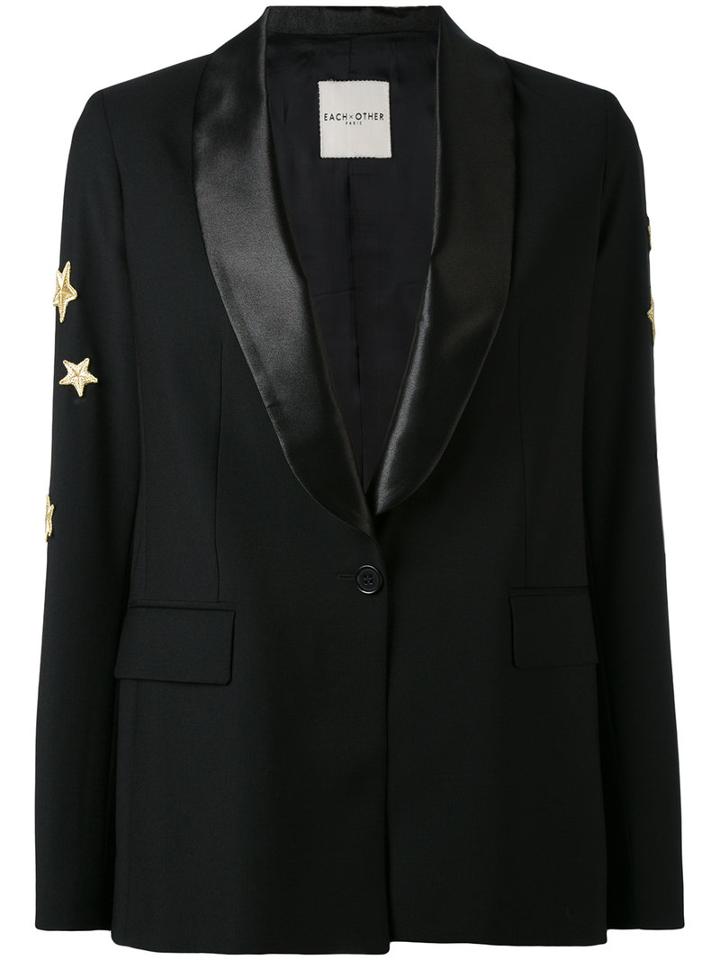 Each X Other - Star Embroidered Blazer - Women - Viscose/wool - M, Black, Viscose/wool