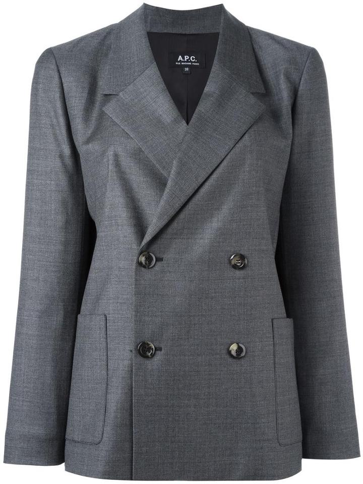 A.p.c. Double Breasted Blazer, Women's, Size: 34, Grey, Wool/viscose