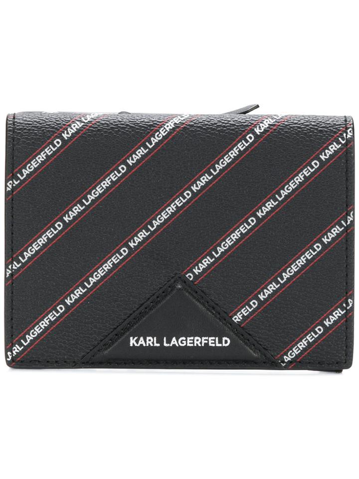 Karl Lagerfeld Striped Logo Medium Wallet - Black