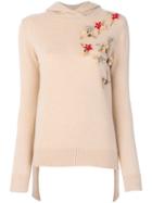 Cashmere In Love Cashmere Floral Embroidered Hoodie - Nude & Neutrals