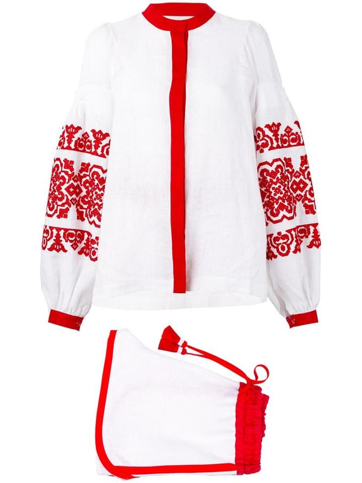 Yuliya Magdych Embroidered Short And Blouse Set - White