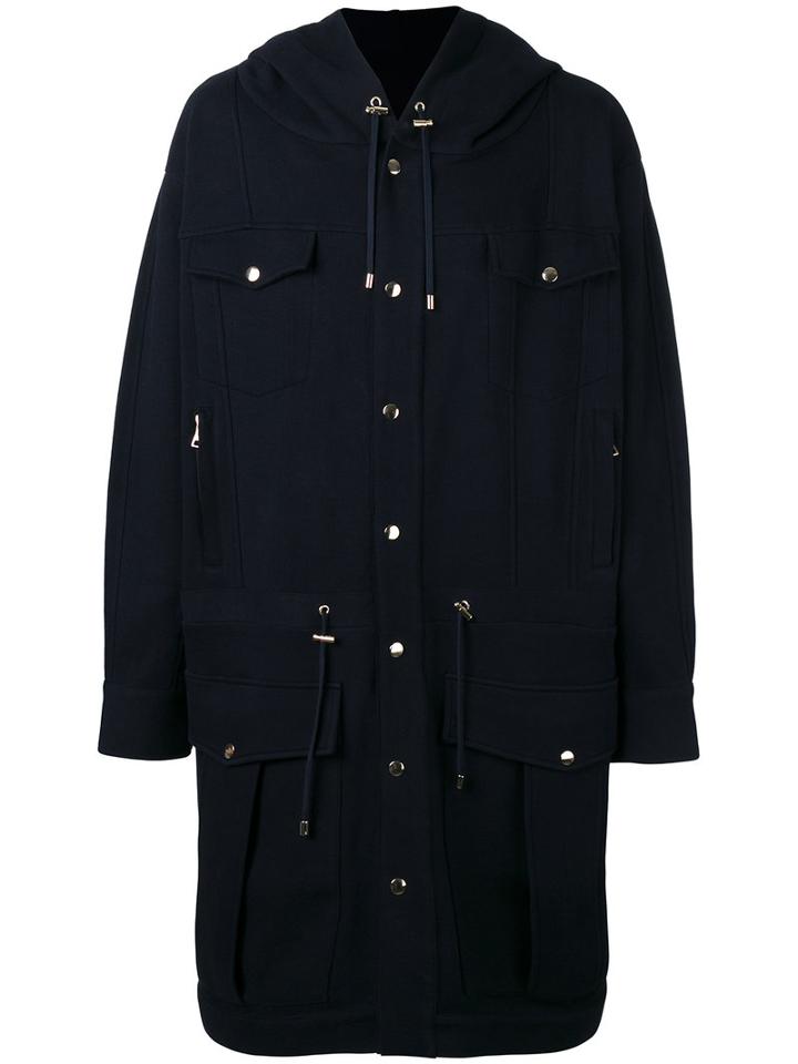 Balmain Hooded Parka, Men's, Size: Medium, Blue, Cotton
