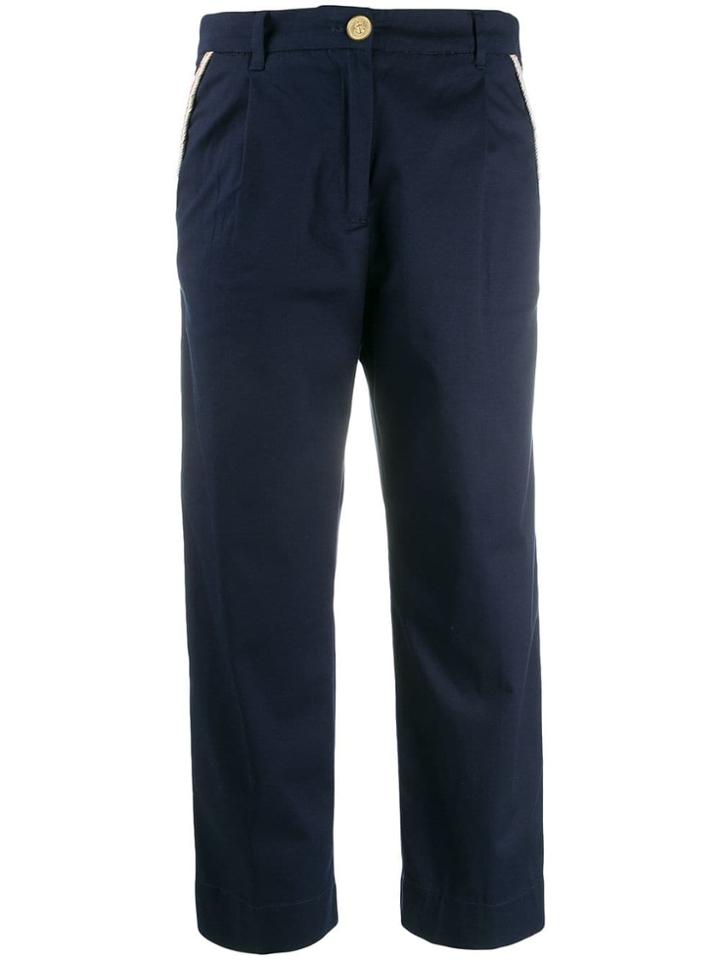 White Sand Cropped Tailored Trousers - Blue