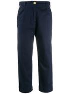 White Sand Cropped Tailored Trousers - Blue