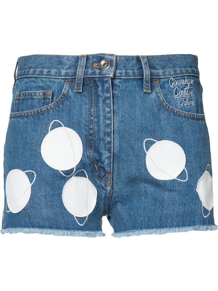 Courrèges - Planet Patch Denim Shorts - Women - Cotton/lamb Skin - 38, Blue, Cotton/lamb Skin