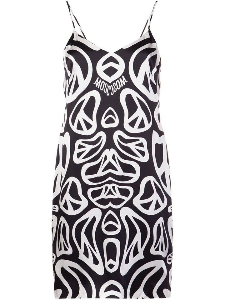 Moschino Peace Sign Print Dress, Women's, Size: 40, Black, Silk