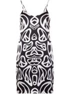 Moschino Peace Sign Print Dress, Women's, Size: 40, Black, Silk