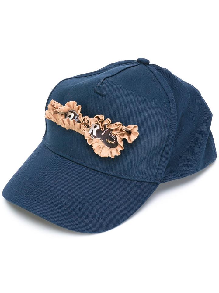 Bless - Ruffled Detail Cap - Unisex - Cotton - One Size, Blue, Cotton