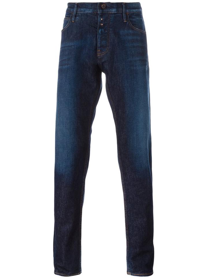 Emporio Armani Stonewashed Regular Jeans, Men's, Size: 30, Blue, Cotton/spandex/elastane