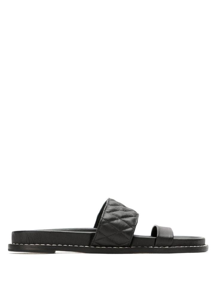 Mara Mac Quilted Leather Slides - Black