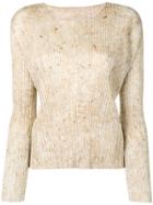 Pleats Please By Issey Miyake Pleated Long Sleeve Top - Neutrals